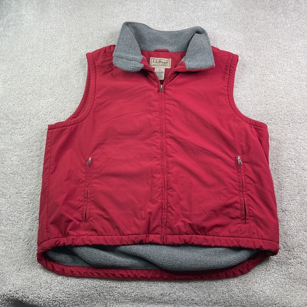 LL Bean Vest Mens XL Red Fleece Lined Full Zip Warm Up Gorpcore Hiking Autumn